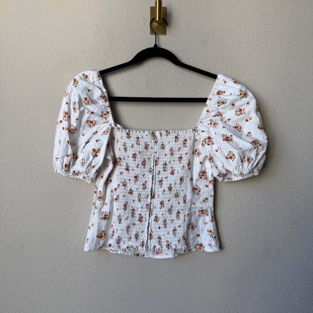 Reformation Arancini White Floral Linen Top Size 8 - Picture 3 of 6